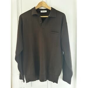Vintage Hyungjea 100% Wool Polo Sweater Mens Medium Brown Knit Long Sleeve